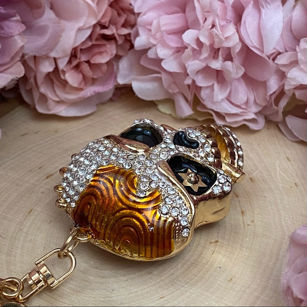 Black & Gold Crystal Pirate Skull Keychain - Picture 12 of 16